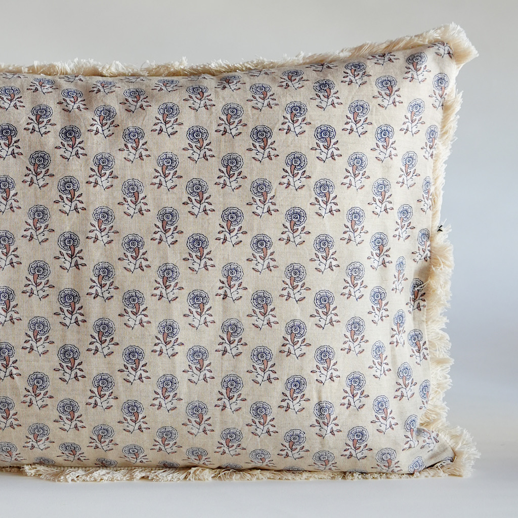 Linen Blue Flower Cushion Cover