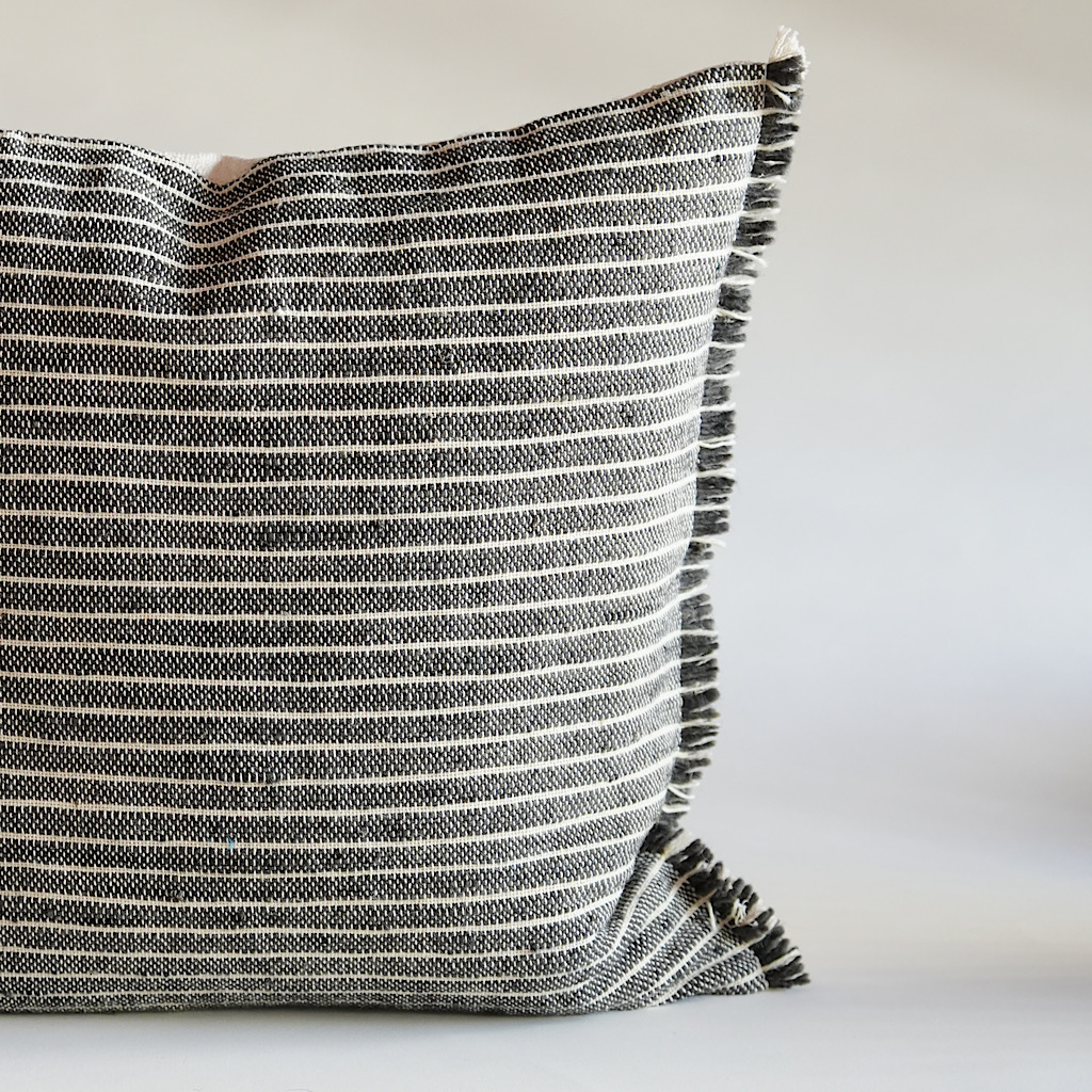 Striped Woven Grey Cushion Cover