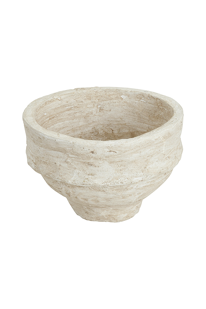 Paper Mache high neck bowl in White Ardi finish