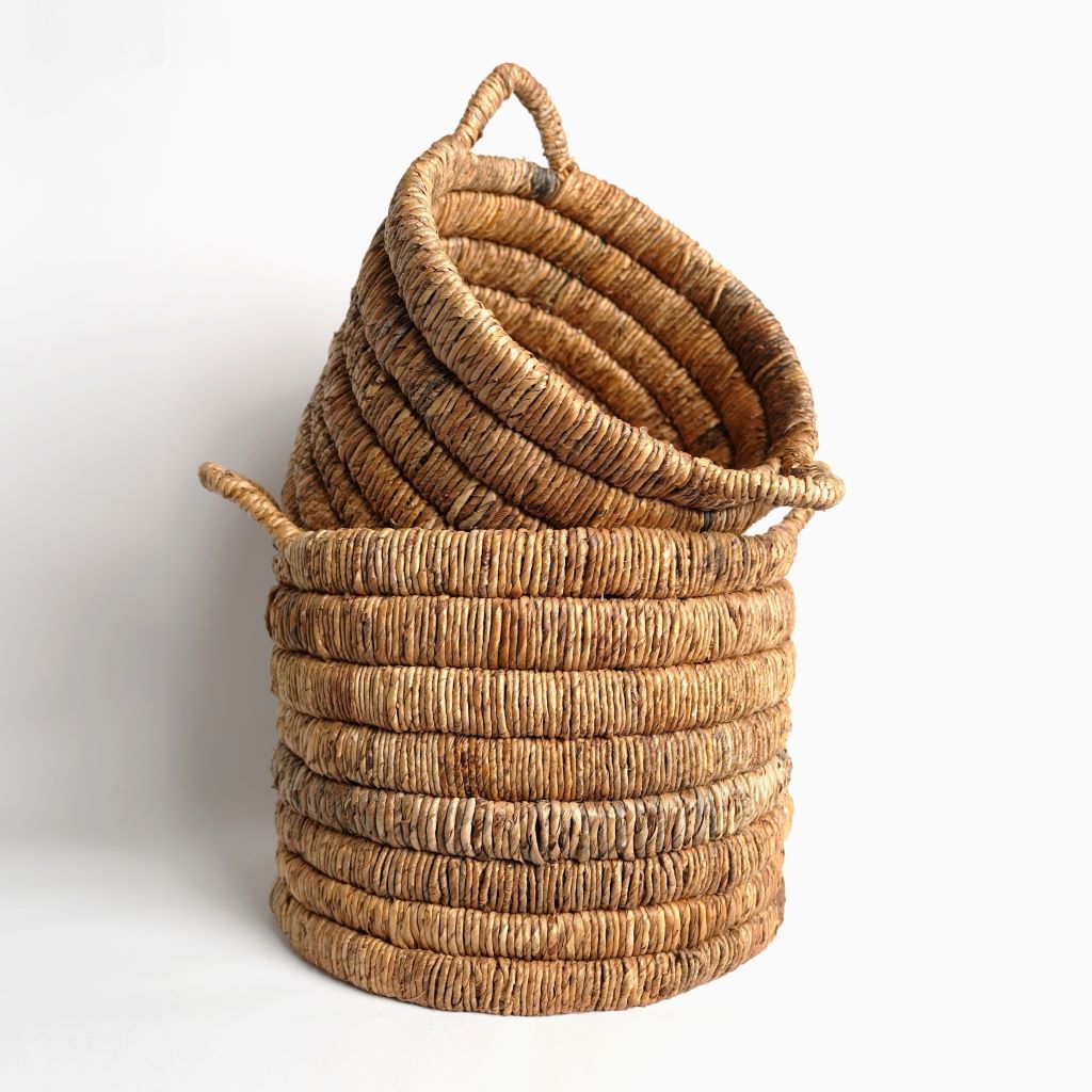 Abaca round basket dark brown