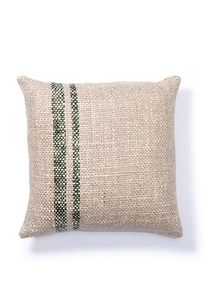 BEIGE WITH GREEN STRIPED CUSHION COVER