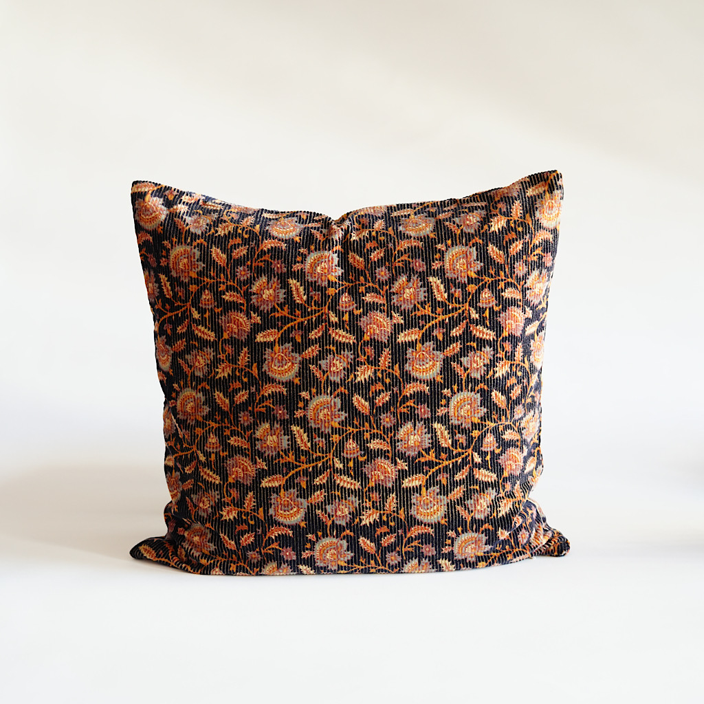 Navy Floral Velvet Cushion Cover