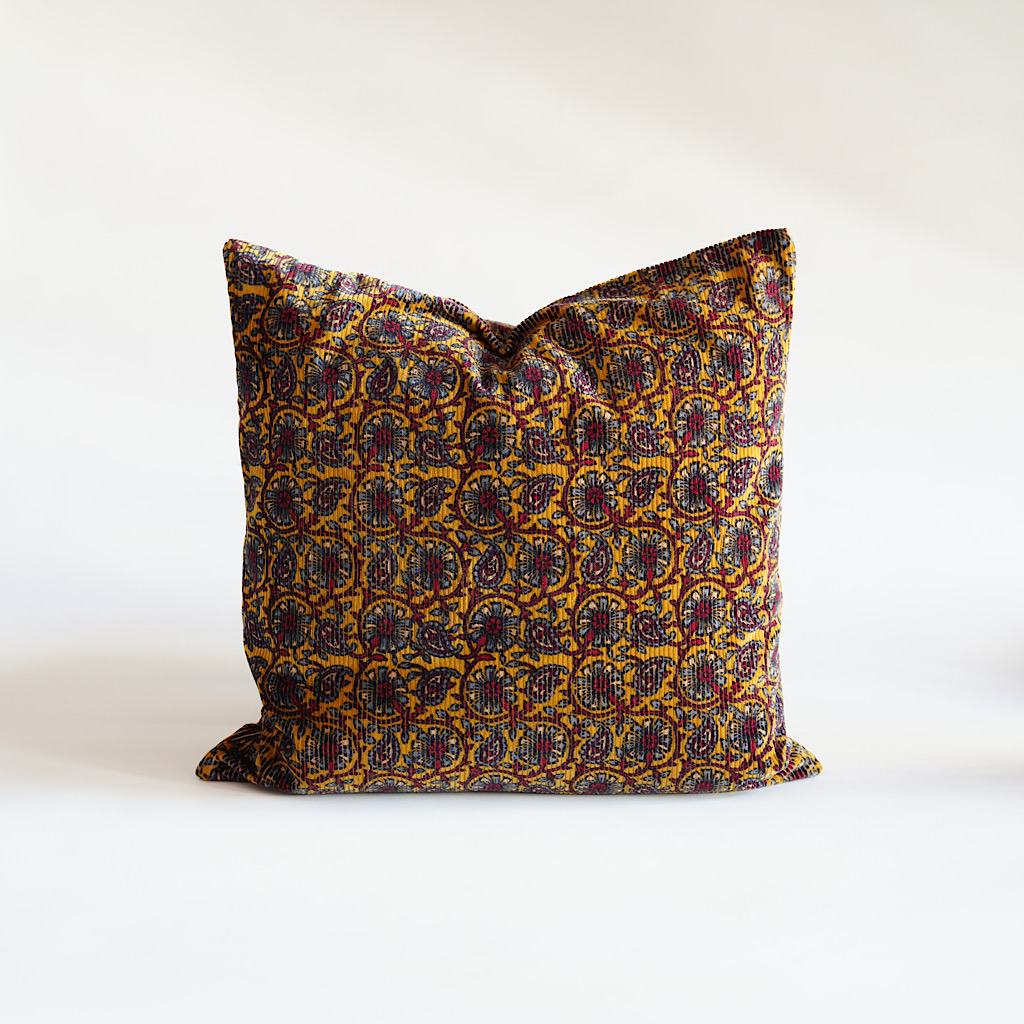 Mustard Floral Velvet Cushion Cover