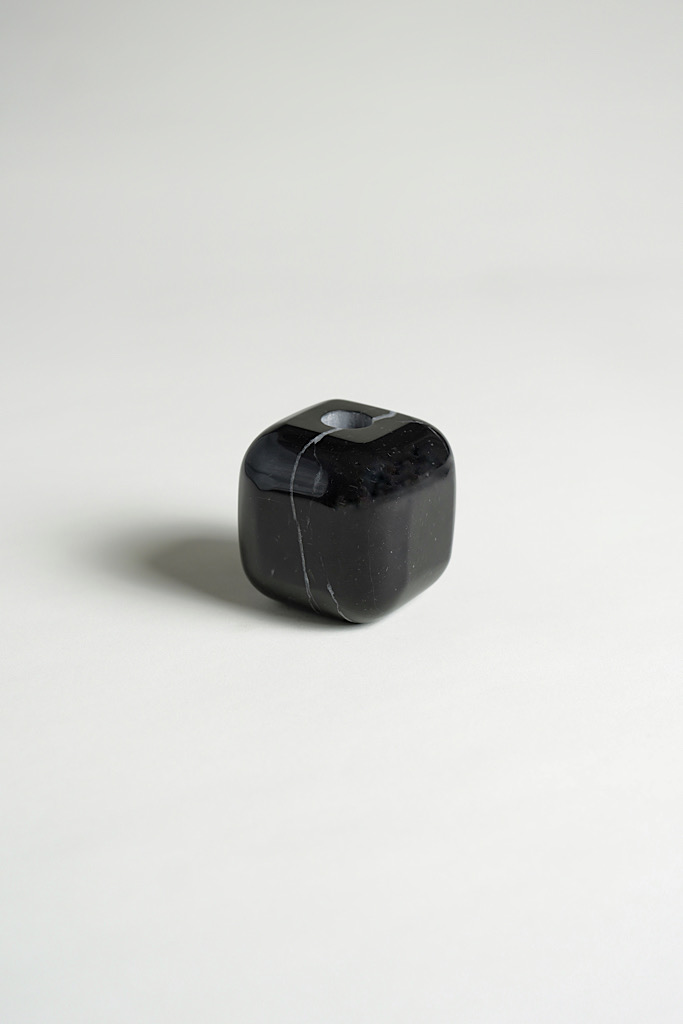 BLACK MARQUINA MARBLE SINGLE CANDLE HOLDER