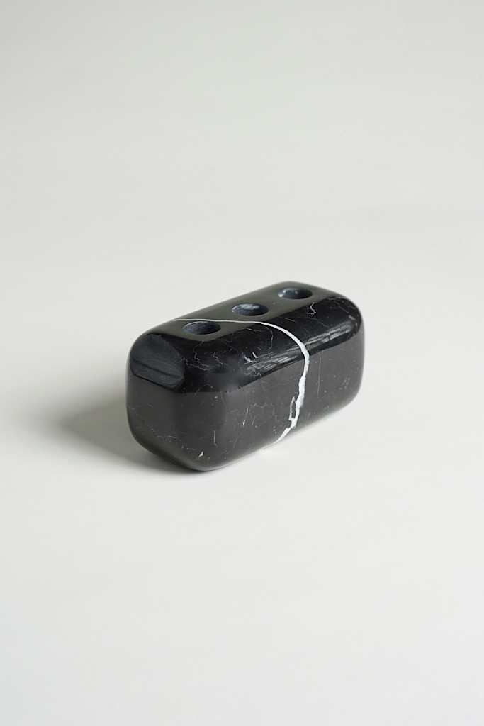 BLACK MARQUINA MARBLE 3-CANDLE HOLDER