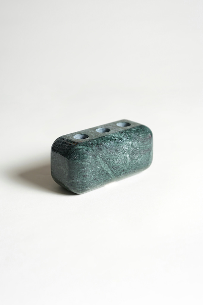 INDIAN GREEN MARBLE 3-CANDLE HOLDER 