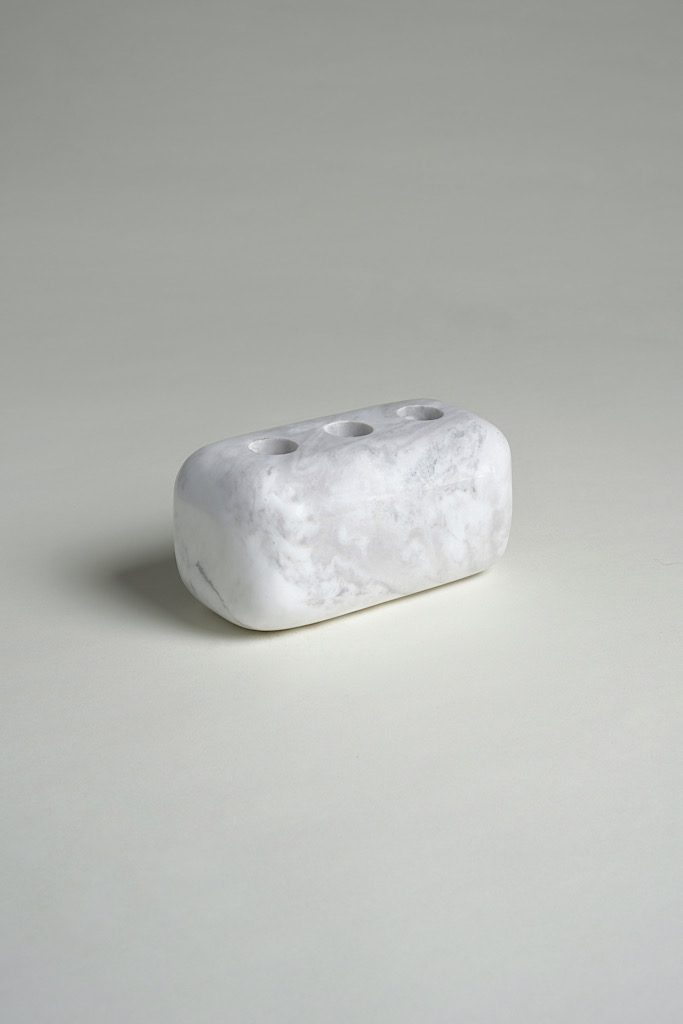 WHITE VOLAKAS MARBLE 3-CANDLE HOLDER