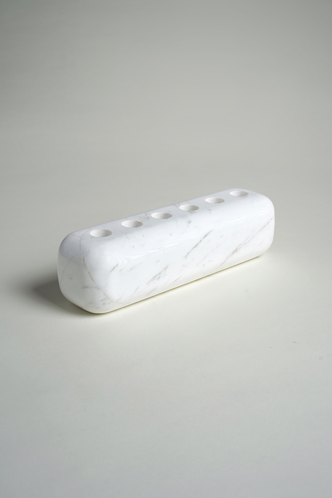 WHITE VOLAKAS MARBLE 6-CANDLE HOLDER